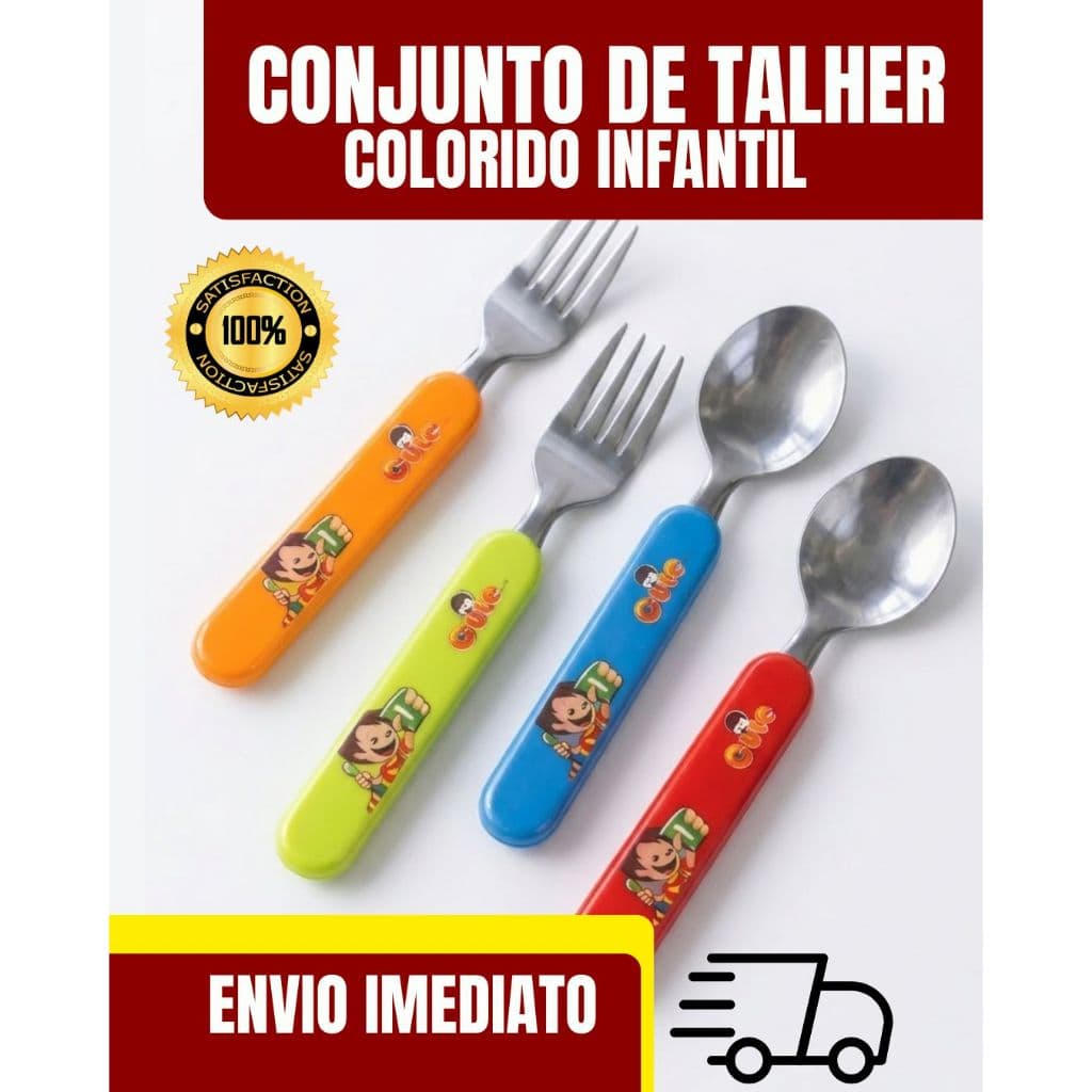 Talher Infantil Garfo e Colher para Crianças de 3 anos (varias Cores) Refeição divertida