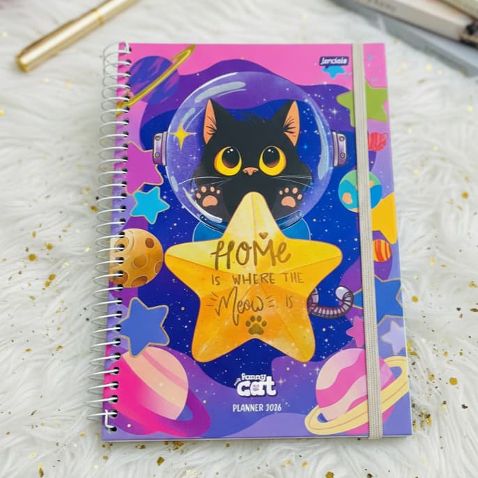 Planner 2026 fofinho funny cats gatinhos agenda 160 paginas tamanho medio 175x242mm