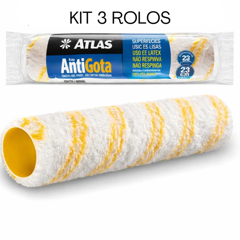 Kit 3 Rolos de Pintura Antigota Superfície Lisa Atlas 23cm Poliamida REF 321/10