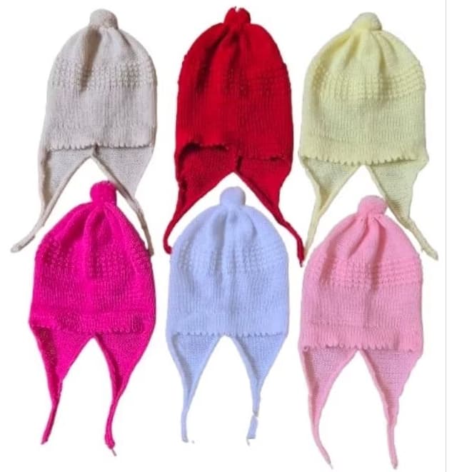 Toucas de amarrar pra bebê de lã menina 6 pçs