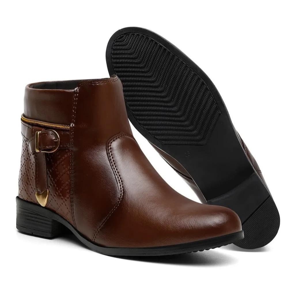 Bota Feminina Coturno Cano Curto Com Zíper Envio Imediato - Capuccino