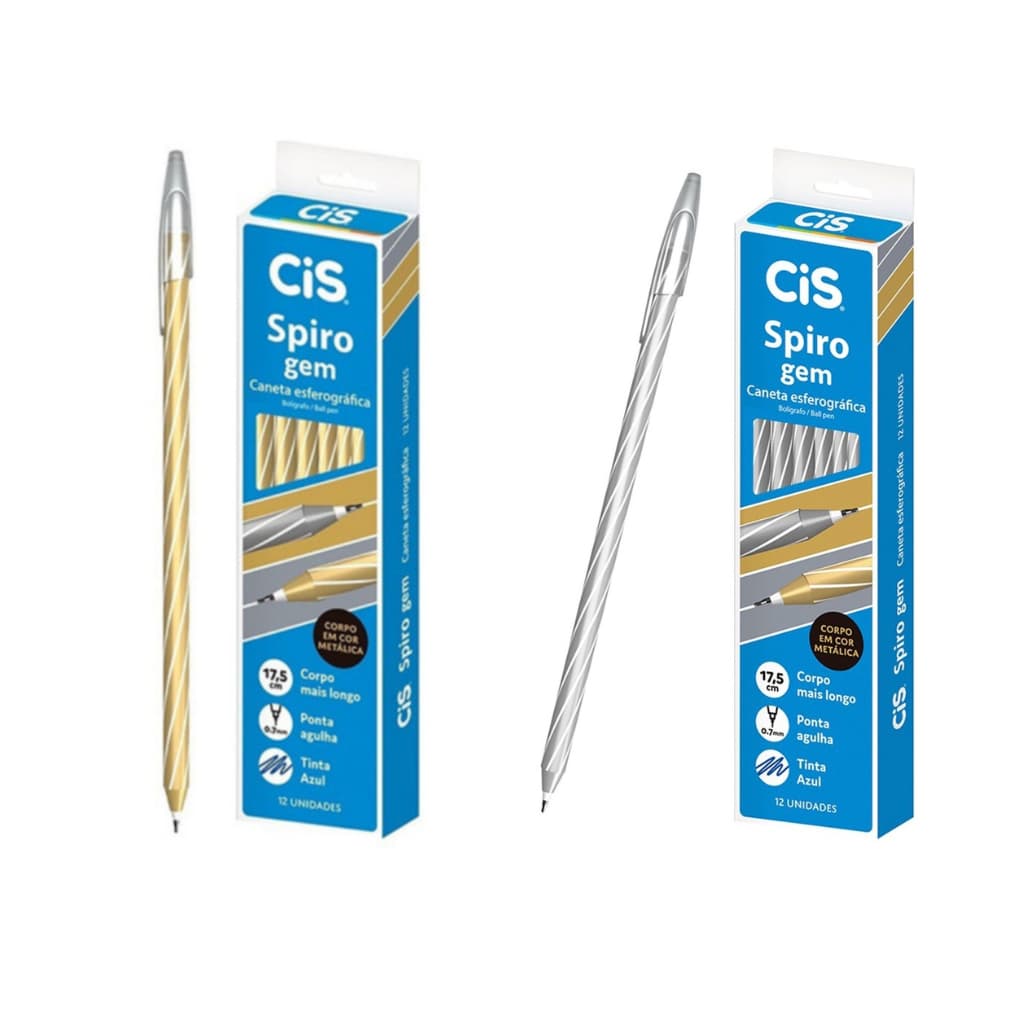 Kit 12 Canetas Esferográfica  Ponta Fina Spiro Gem Cis 0.7mm