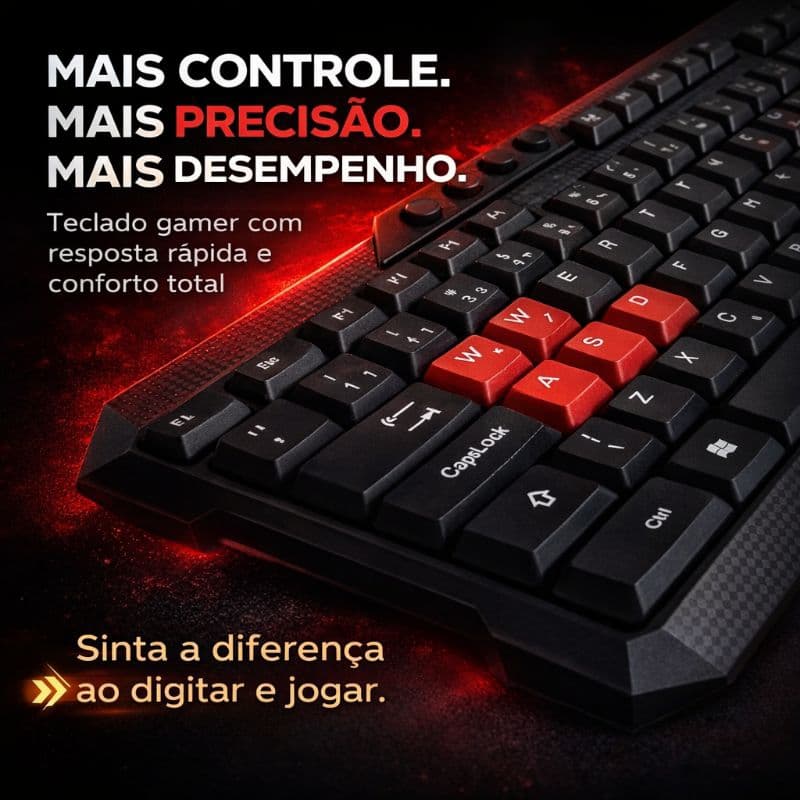 Teclado Gamer Semi Mecânico USB ABNT2 Plug Play Multimídia Silencioso para PC Home Office