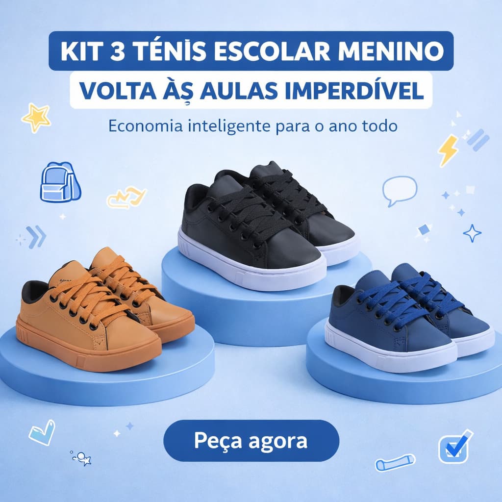 Kit 3 Tênis Infantil Menino para Passeio Confortável Estiloso 25 ao 33 Pronta Entrega