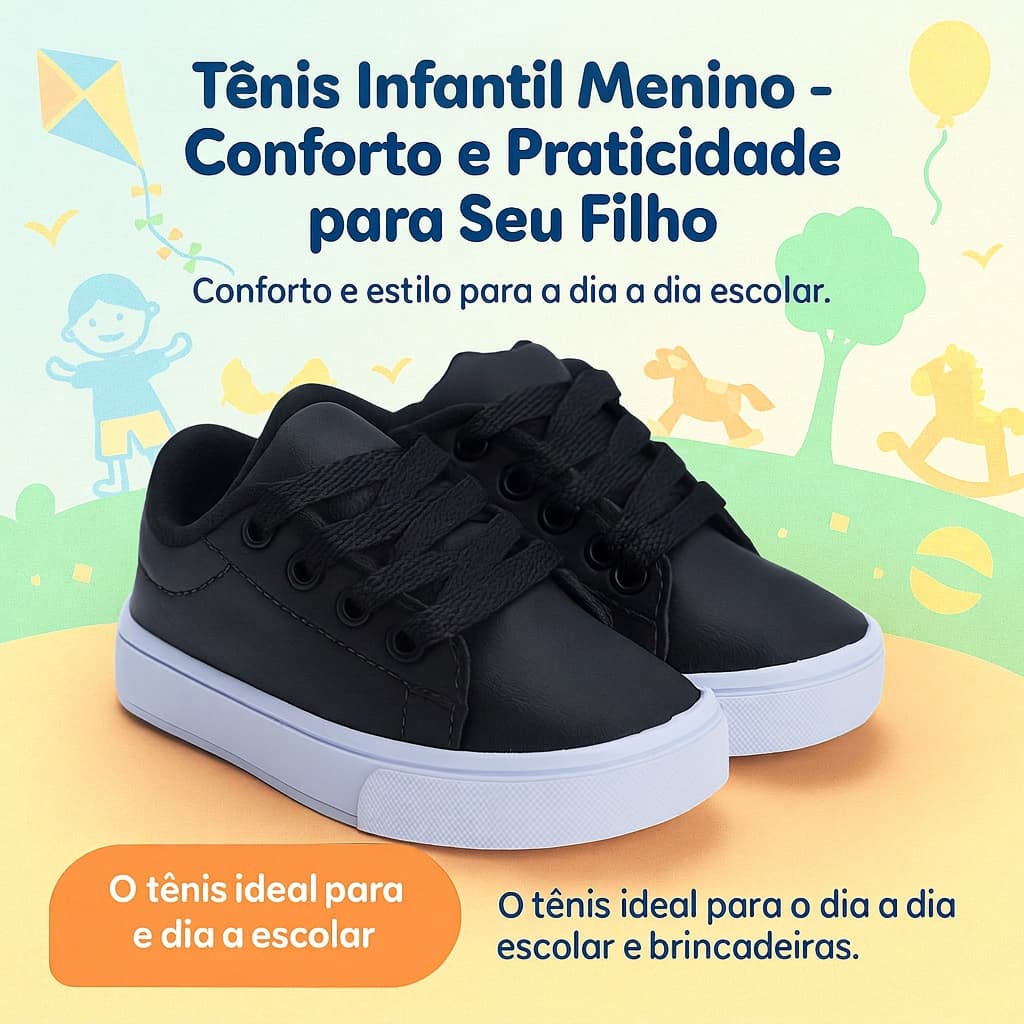 Tênis Preto Infantil Menino | Conforto e Praticidade Para o Seu Filho Do 25 ao 36 | COMPRE AGORA!