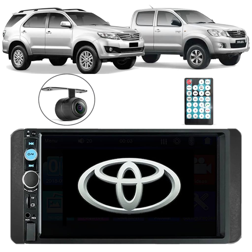 KIT CENTRAL MULTIMÍDIA MP5 7POL BLUETOOTH HILUX 2006 2007 2008 2009 2010 2011 + CAMERA RÉ + MOLDURA