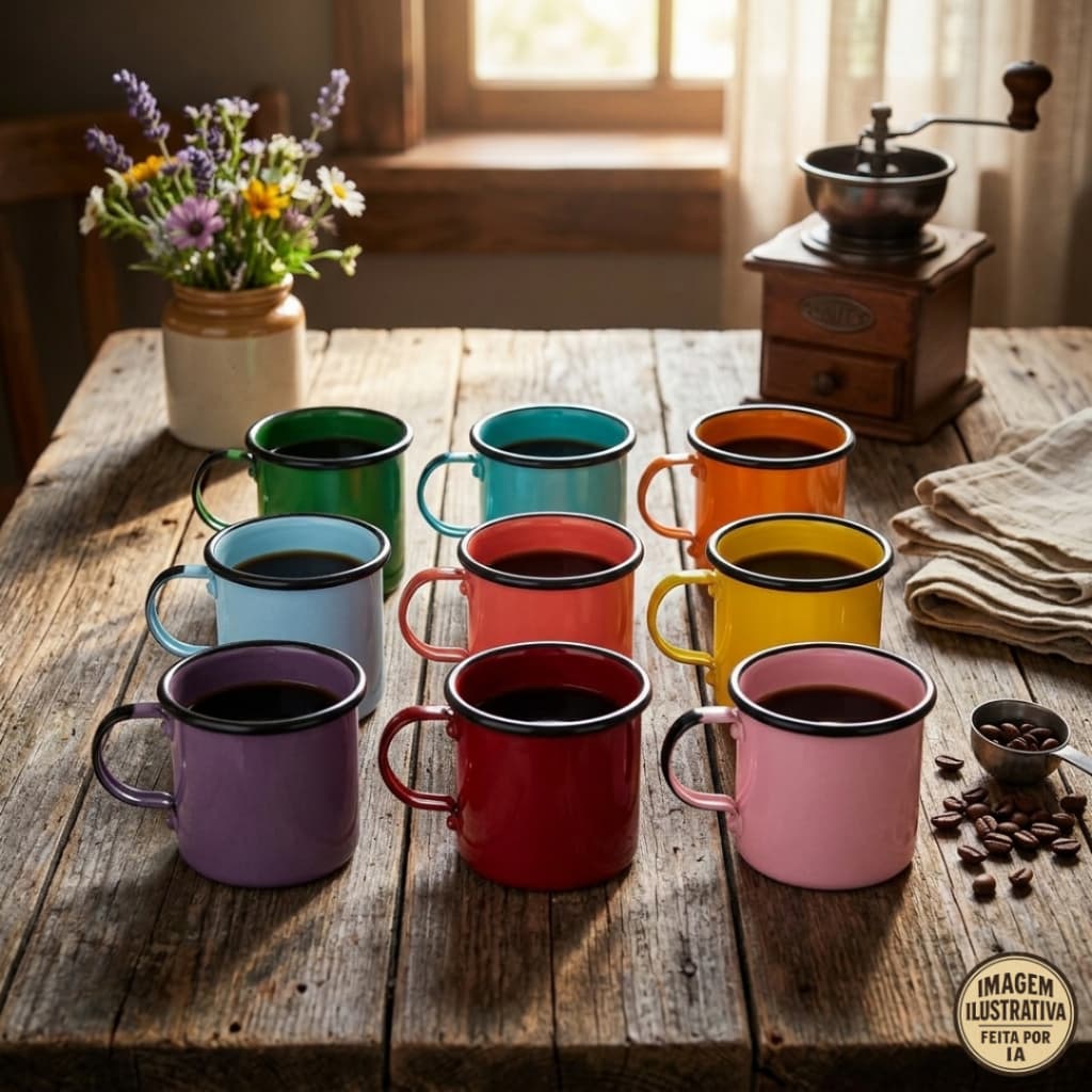 Kit 10 Canecas Alumínio 150ml Vintage 🧡 Estilo Retrô | Lembrancinha Festa, Café e Decoração