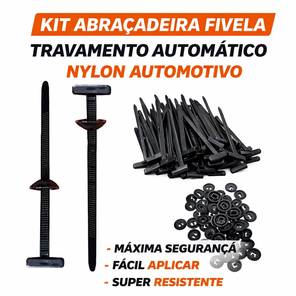 Kit 20/100 unidades Abraçadeira Travamento Automático Fivela Universal Cinta Nylon Universal Fixador Carro Auto