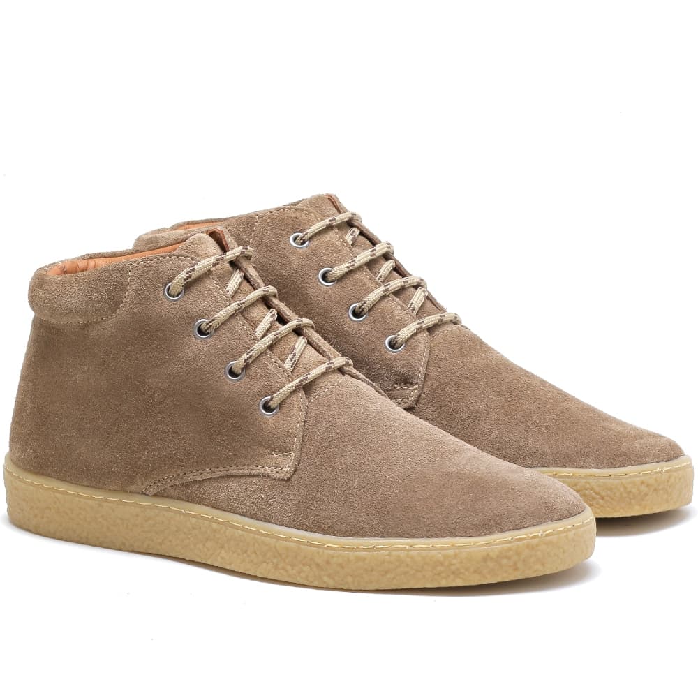 Tênis Casual Couro Camurça Palmilha Gel Conforto Solado Crepe Macio - Envio Imediato