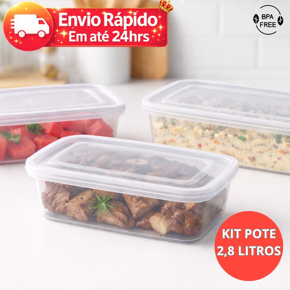 Kit 2 e 3 Pote 2,8 Litros Retangular Transparentes Com Tampa Hermética Grande