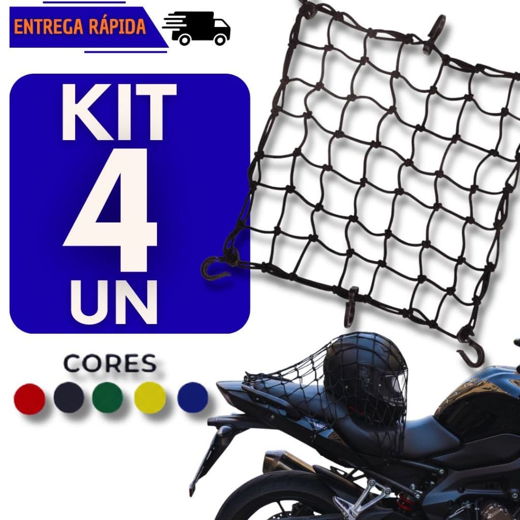 Kit 4 Rede Aranha Elástica Para Capacete Moto Bagageiro Alta Resistência Redinha Acessório