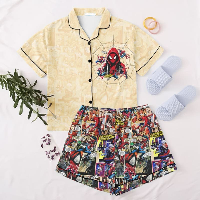 Pijama Aberto Spider Man Homem Aranha Hello Kit Americano Botões Adulto e Infantil Estilo Doll