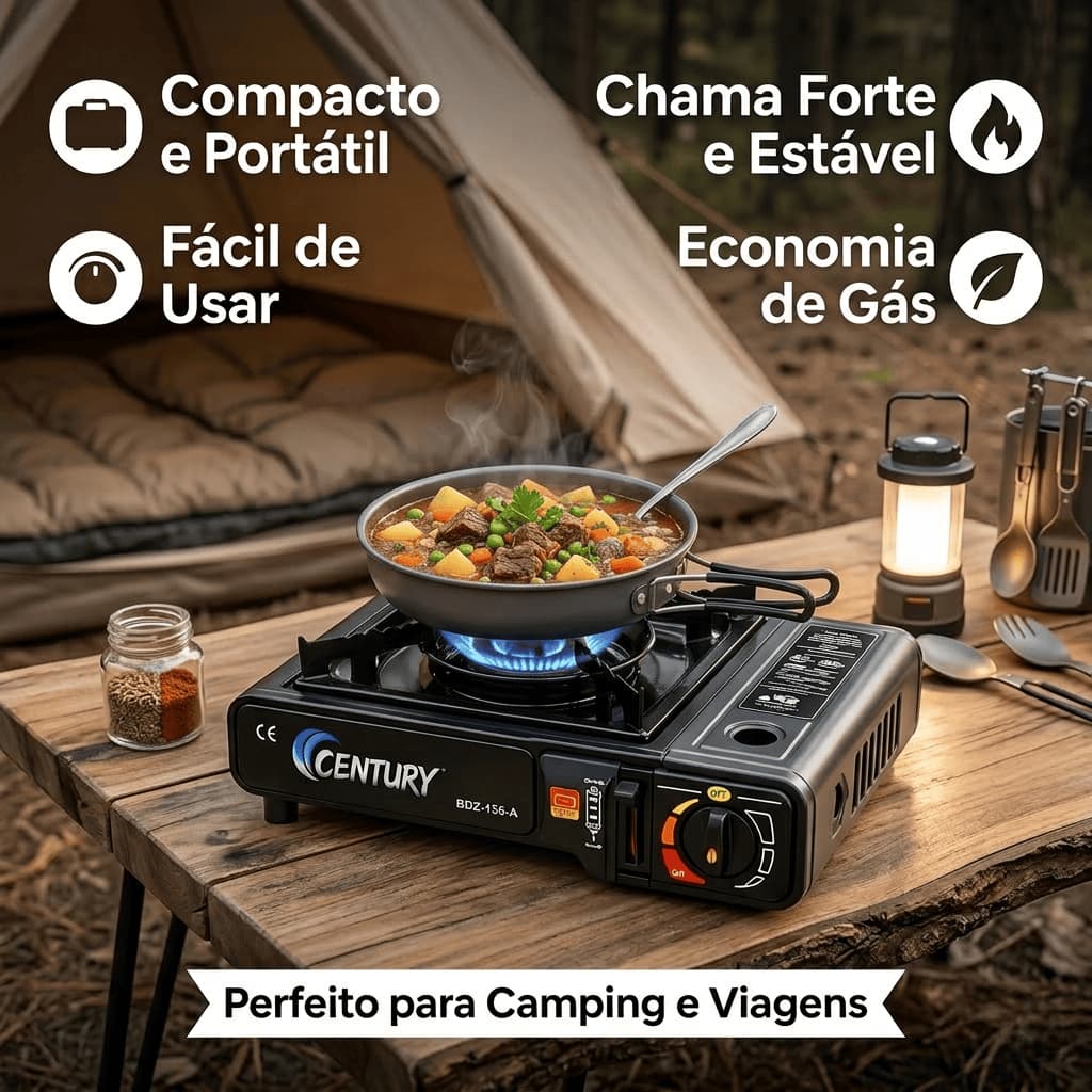 Fogareiro portátil com maleta Century a gás uma boca camping cozinha acampamento viagens pescaria