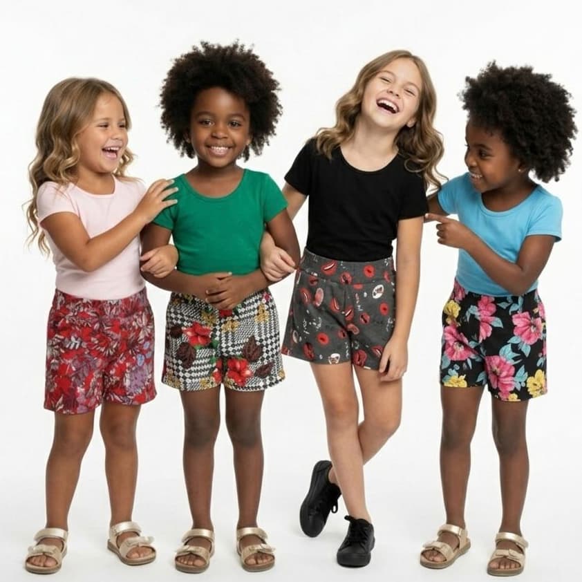Kit 4 Shortinhos Feminino Infantil Estampado Sortido Atacado Verão Tam 4 ao 12 Promoção