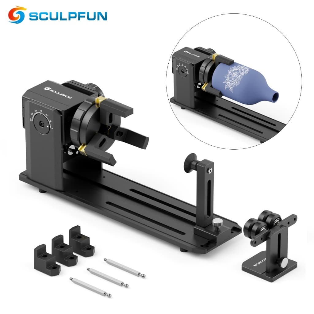 SCULPFUN RA Pro Módulo Rotativo de eixo Y para Gravação a Laser de rolos em Objetos Cilíndricos