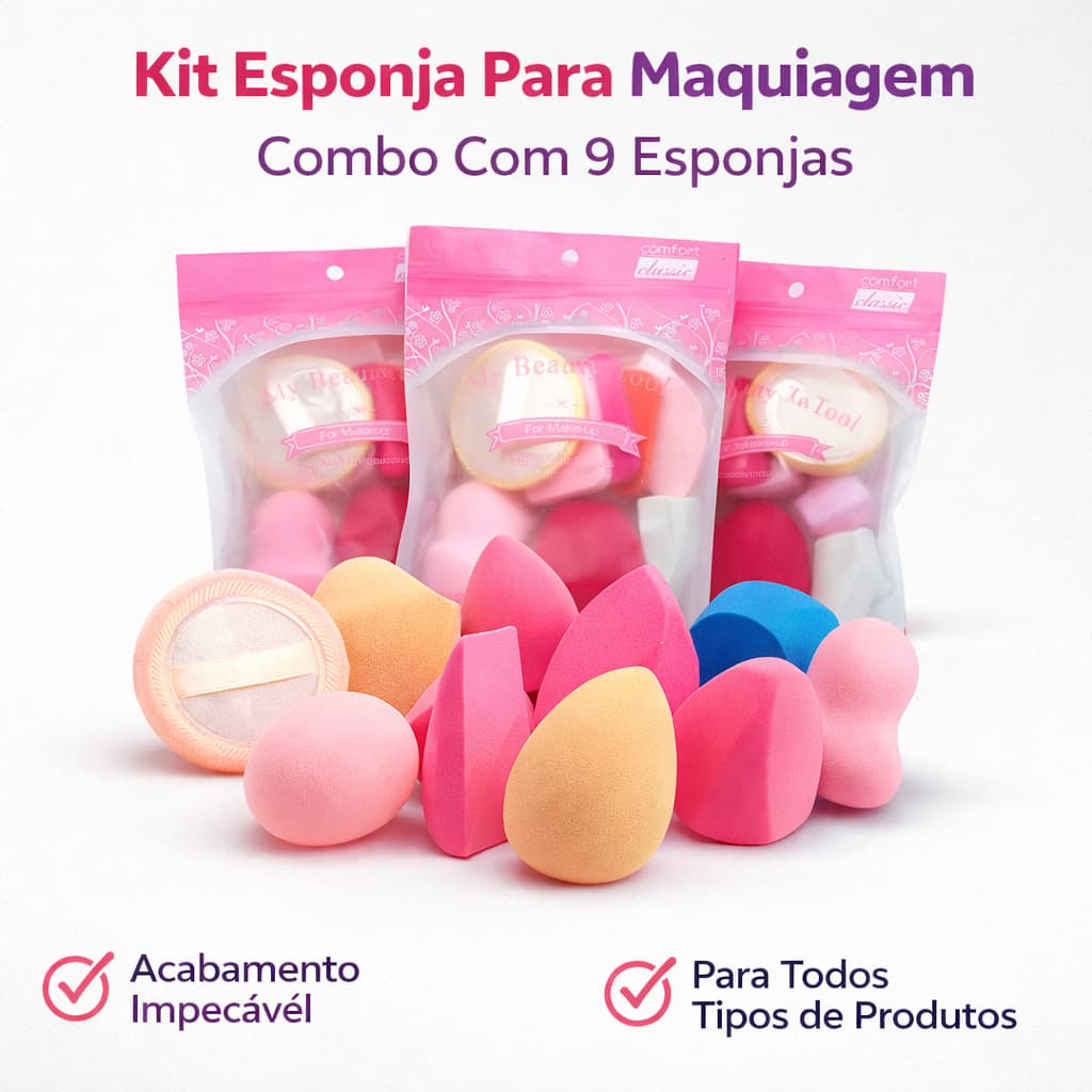 Kit 9 Esponja Para Maquiagem Combo Com 9 Esponjas