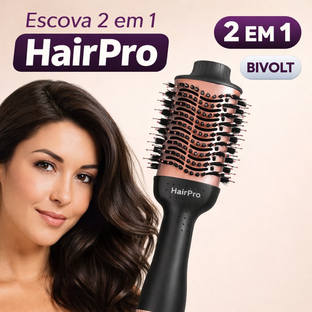 Escova Secadora 2 em 1 HairPro 1300W Bivolt Escova Modeladora Alisadora Anti Frizz