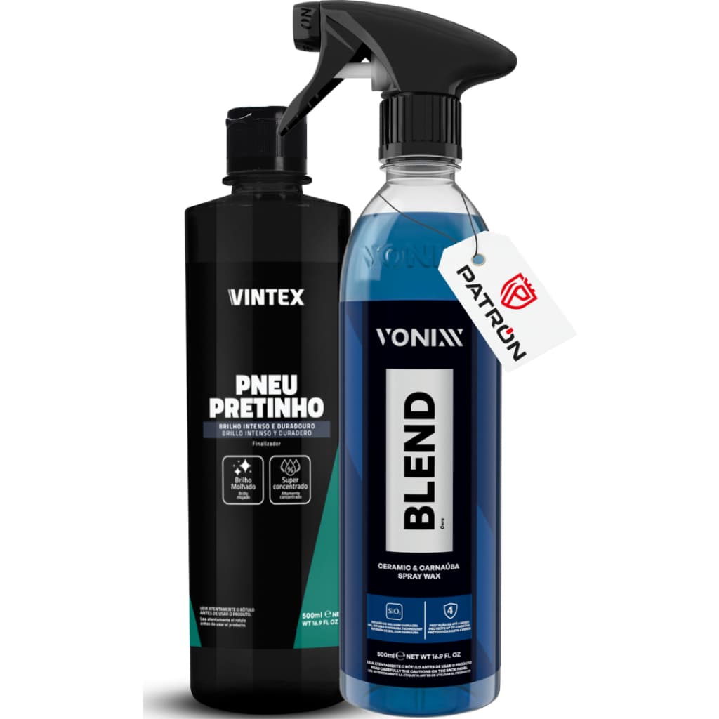 Kit Vonixx Blend Spray + Pneu Pretinho Vintex Brilho Proteção Carro Pneus