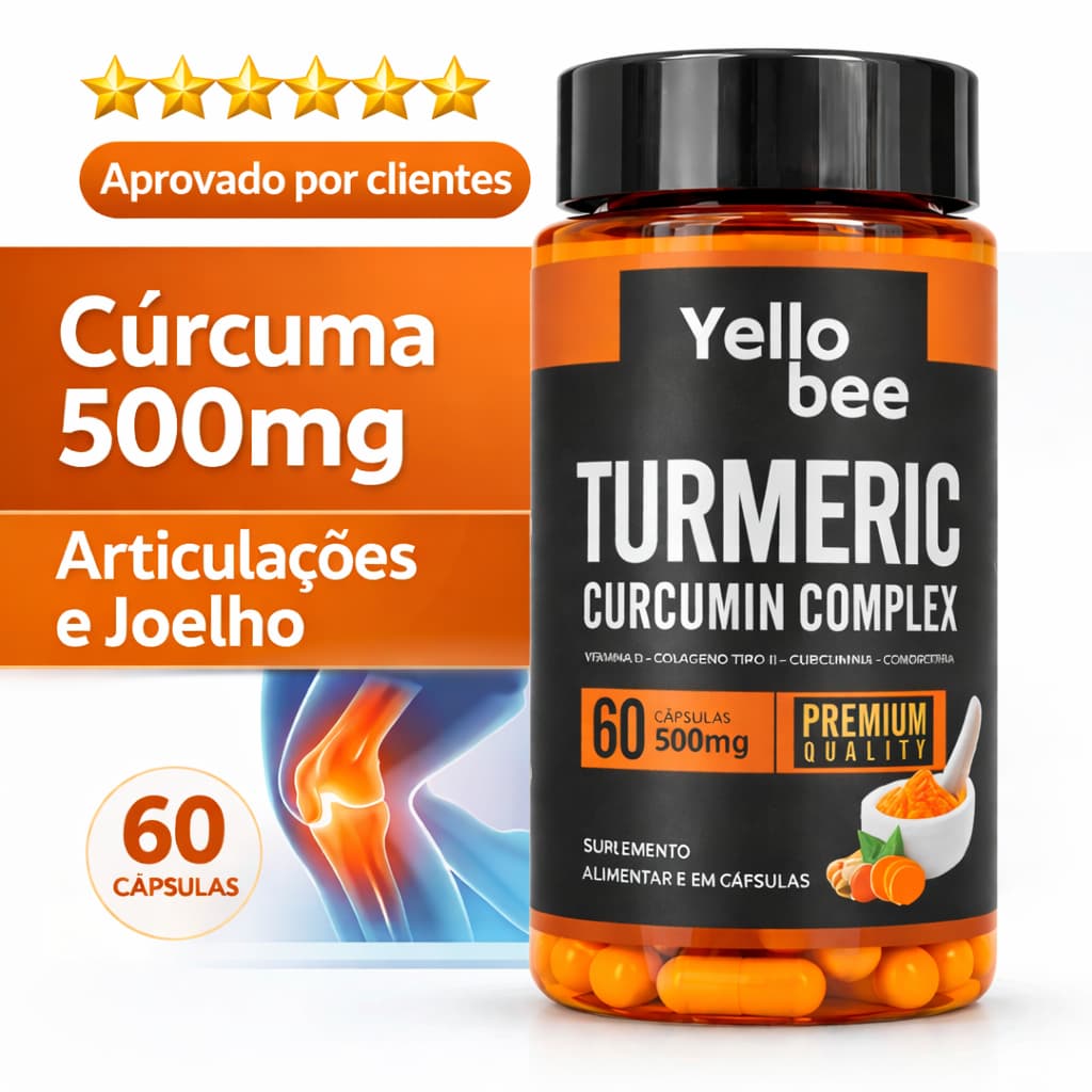 Cúrcuma Articulações Joelho 500mg Concentrada Colágeno Tipo 2 Condroitina Vitamina D 60 Cápsulas