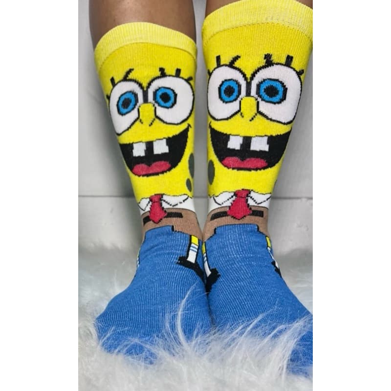 Meia de personagem cano longo meia divertida Bob esponja, homem aranha, Stitch, sonic, Hello Kitty e capivara 34 ao 42