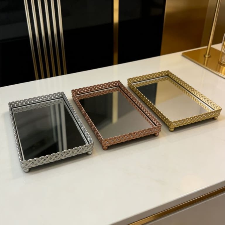 bandeja decorativa de metal espelhada RETANGULAR 22.8X12.8X2.6 /26.8X16X2.6CM