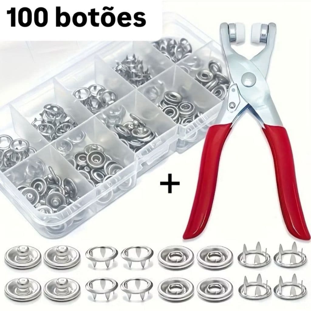 Alicate Aplicador de Ilhóes C/ 100 Botões De Metal Alicate de Aplicação de Botão de Pressão Tic-Tac Ajuste de Roupas