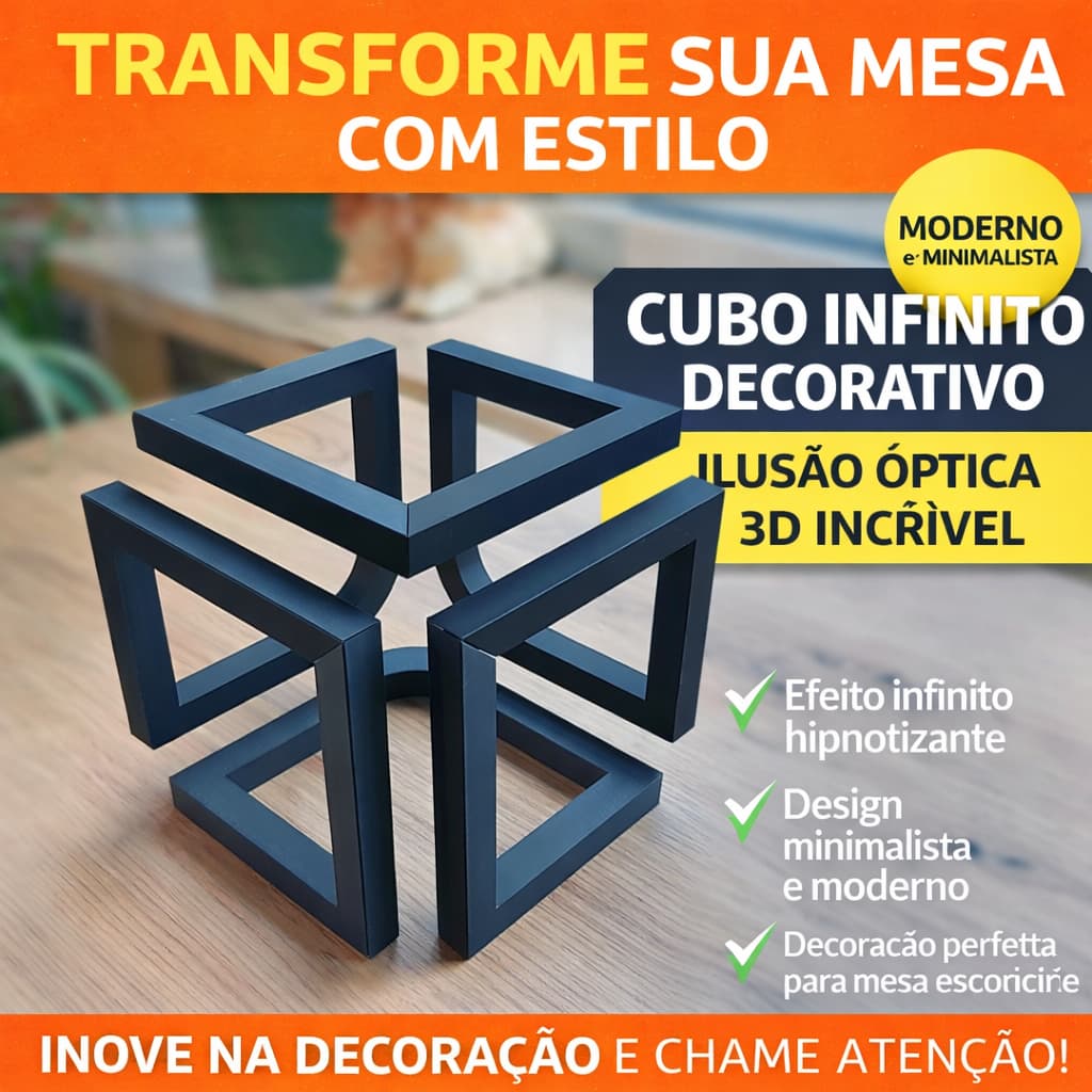 Cubo Infinito | Decoração Moderna para Mesa e Escritório | Cubo Ilusão Óptica | Enfeite Minimalista