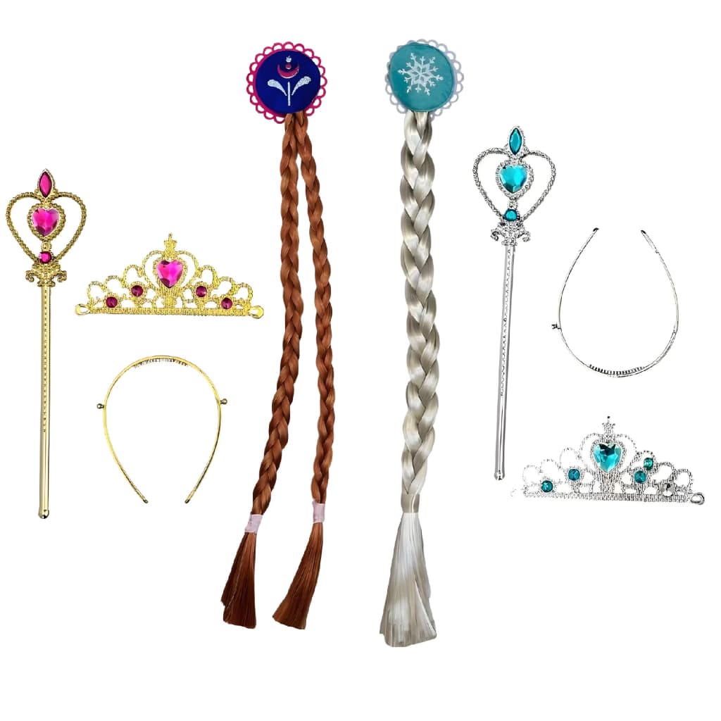 Kit Tipo Frozen Acessórios Elsa Ou Anna Frozen - Coroa + Varinha + Trança - Festa Fantasia