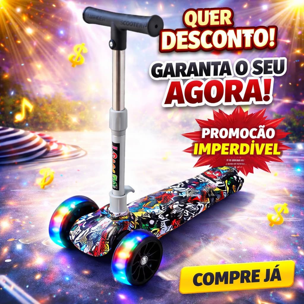 Patinete Infantil Dobrável Scooter com Led - Design Grafitado
