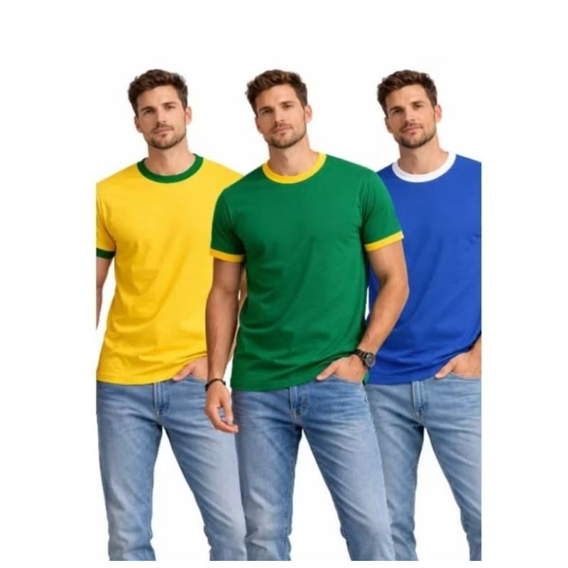 kit 3 unidades Camiseta Camisa feminina e masculina Copa do mundo Brasil Lisa lançamento Algodão