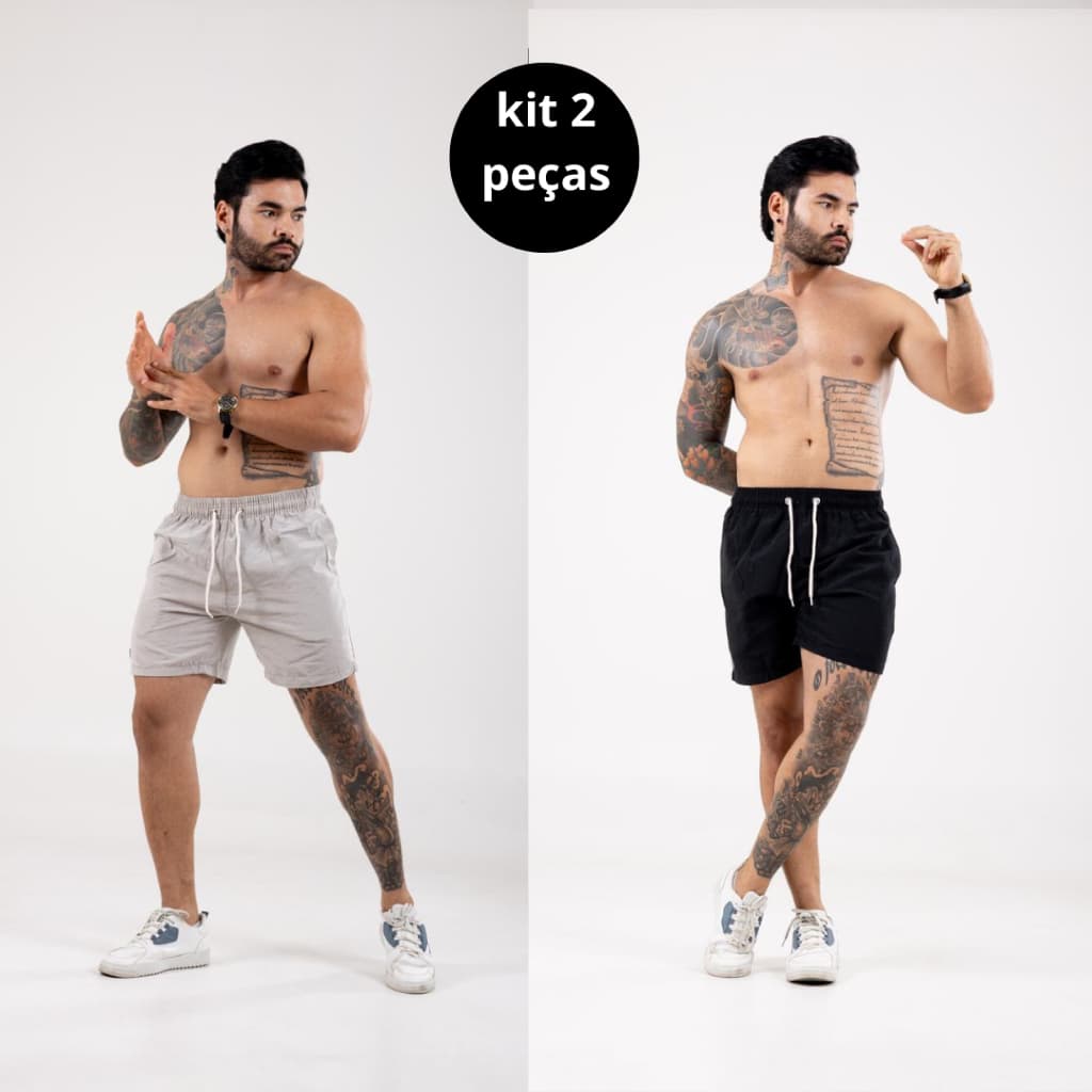Kit 2 short linho premium mauricinho slim casual bermuda masculina sarja colorida despojado praia elegante