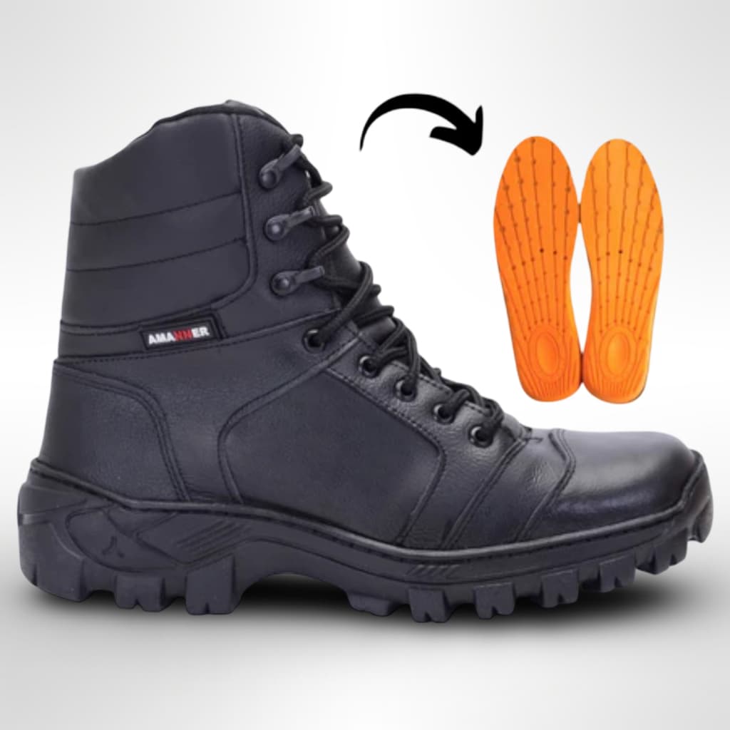 Bota Masculina Adventure Couro Motoqueiro Trabalho Coturno Masculino Segurança + Palmilha Ortopédica