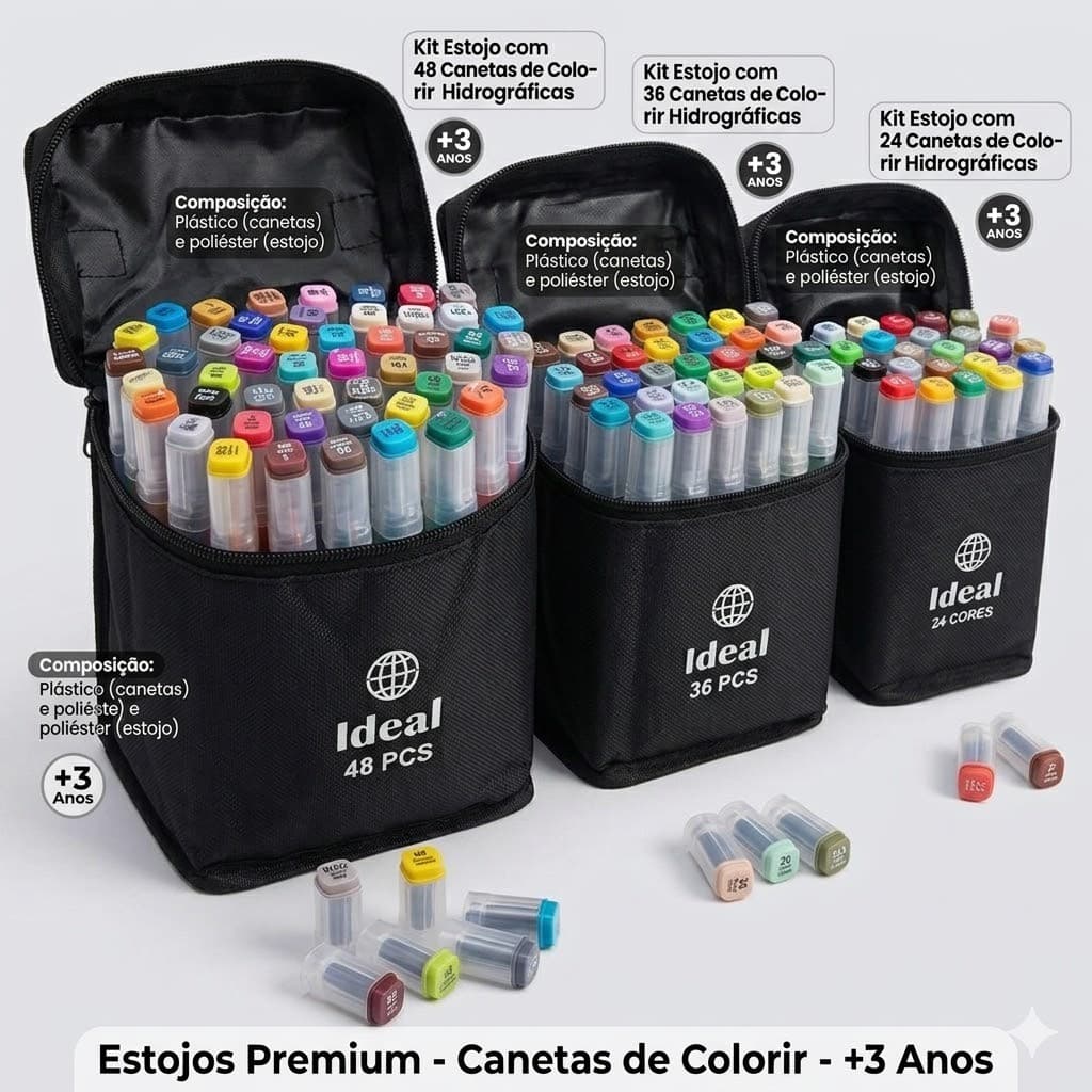 Estojo Canetas Hidrográficas Coloridas 48 36 24 Cores Alta Qualidade Para Desenho Pintura Arte