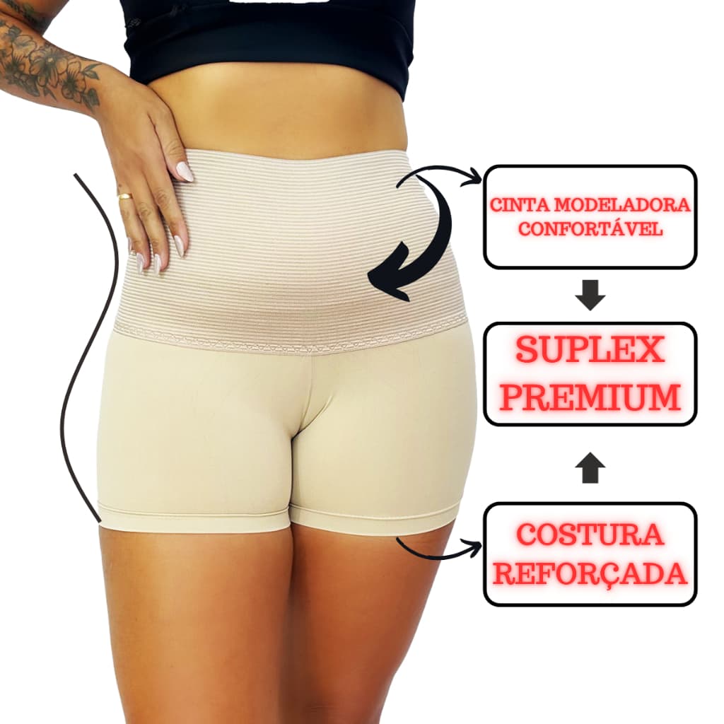 Short Bermuda Modeladora Anágua Cinta Alta Compressão Feminina Reduz Medidas Pós Parto Maternidade
