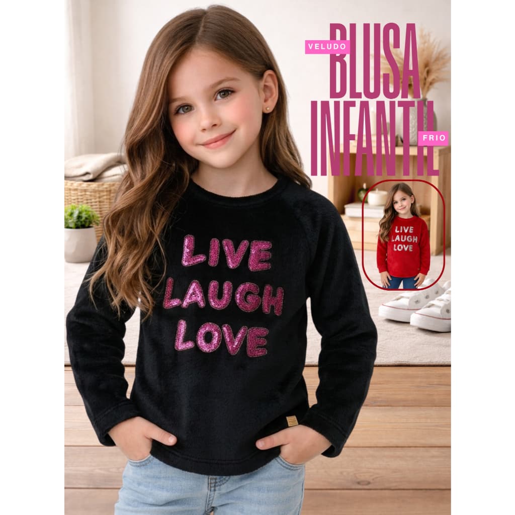 Blusa Veludo Infantil Feminina Fechada sem Capuz Confortável Inverno