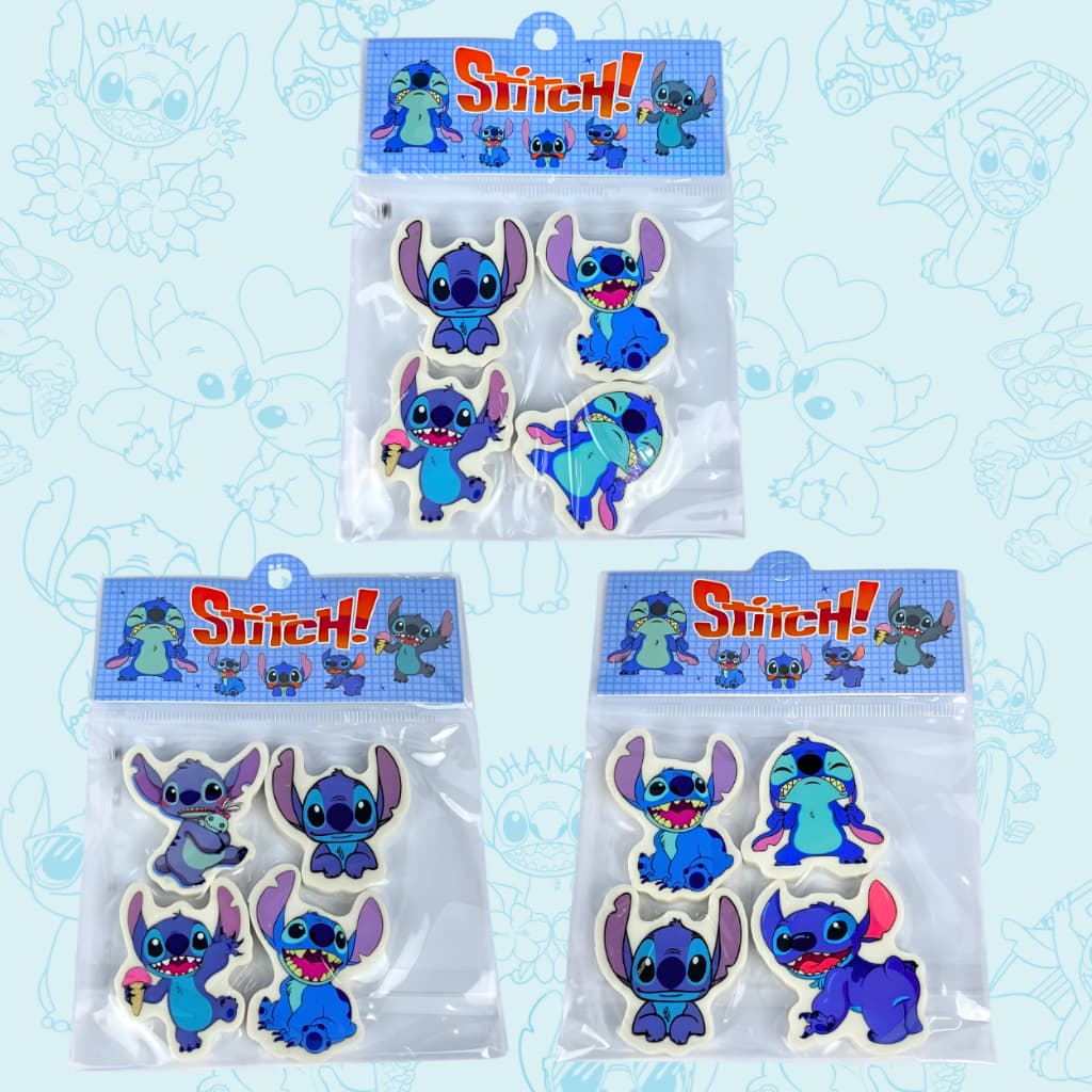Borracha Stitch Kit 4 Unidades | Material Escolar Infantil | Papelaria Kawaii Fofa