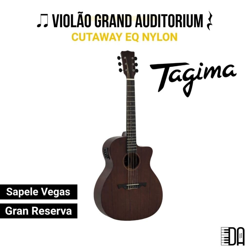Violão Nylon Tagima Vegas Gran Reserva Grand Auditorium Cutaway EQ Elétrico Profissional