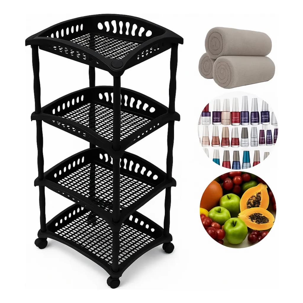 Organizador Vertical Telado Quádruplo Preto Multiuso Manicure Fruteira Toalhas
