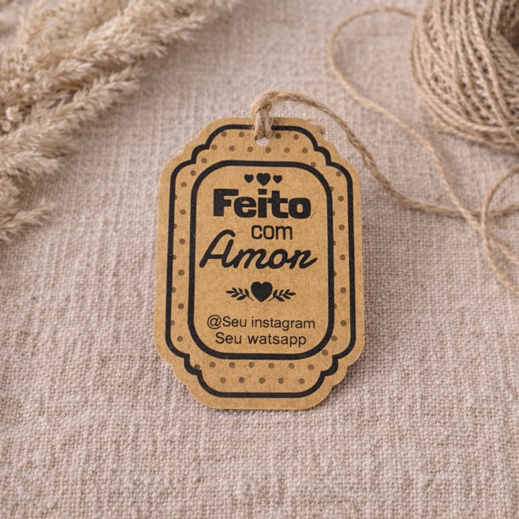 Kit Tags Etiquetas Personalizadas em Papel Kraft 100 ou 300 Unidades Apliques Lembrancinhas