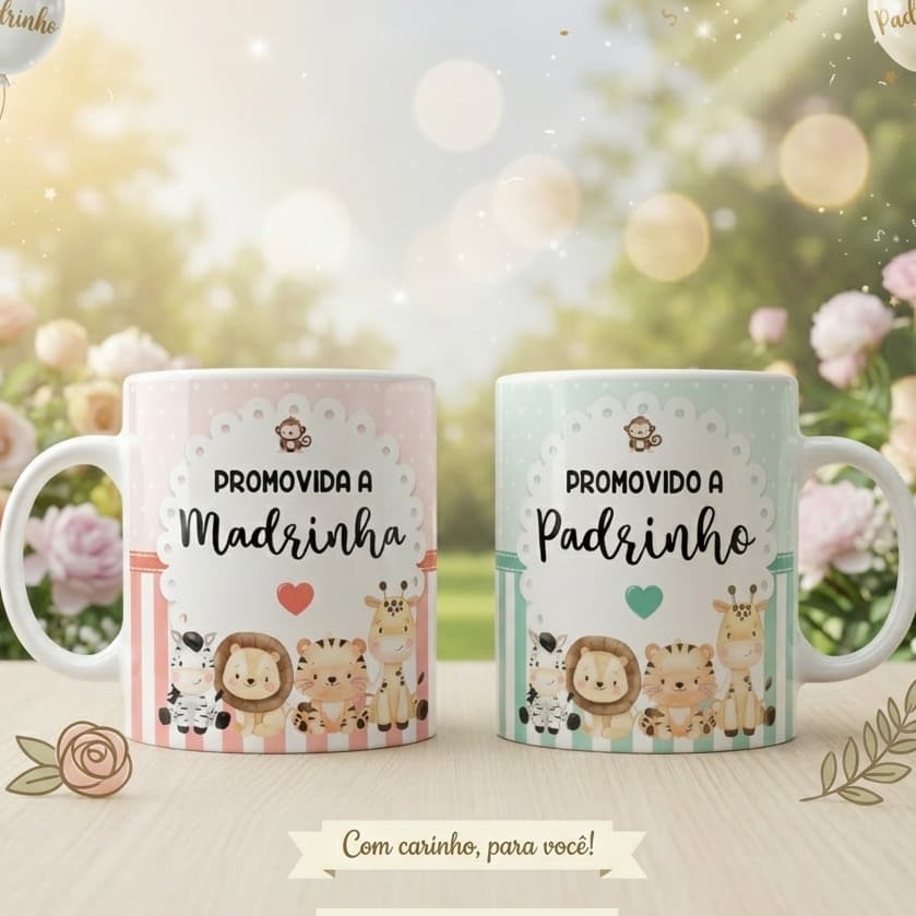 Caneca Convite Batizado Madrinha Padrinho Menina Menino Criança