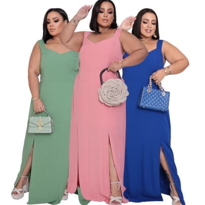 Vestido Regata Longo Liso Feminino Moda Glam Plus Size Festa Eventos igreja