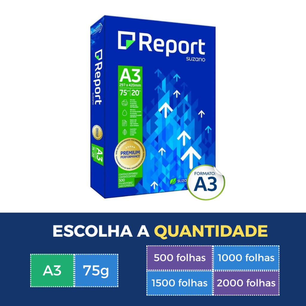 Pacote Papel Sulfite A3 75G Branco Resma Premium Report