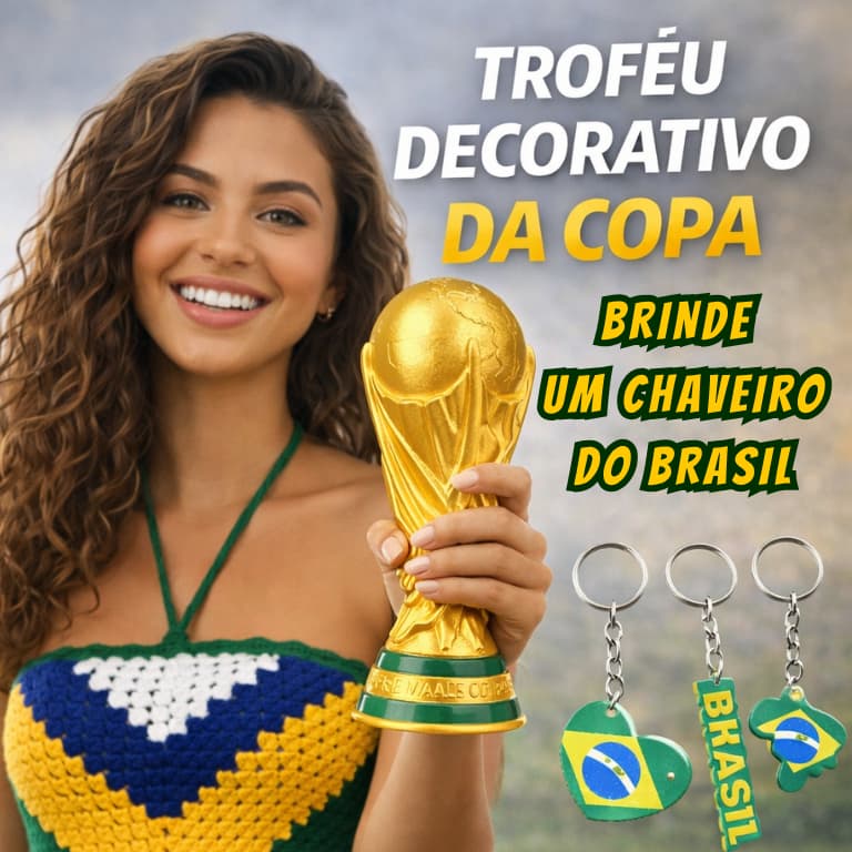 Taça Copa do Mundo com CHAVEIRO GRÁTIS - 24 Centímetros, Decore casa ou lojas