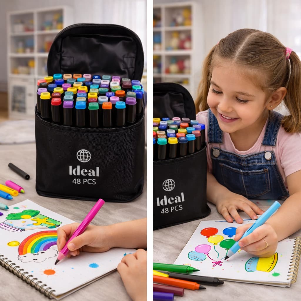 Estojo Canetas Hidrográficas Coloridas 48 Unidades Kit Desenho Arte Escolar Profissional