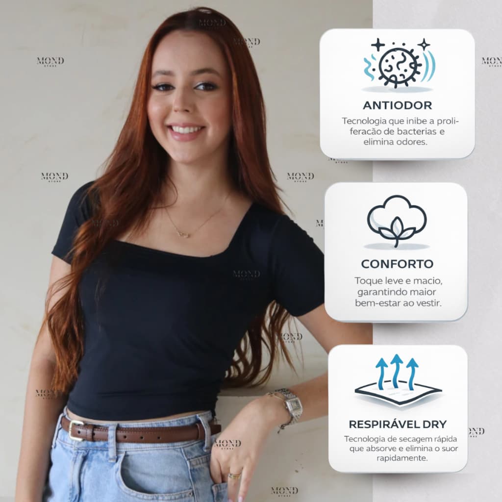 Blusa Feminina Poliamida Decote Quadrado Manguinha Tecido Dupla