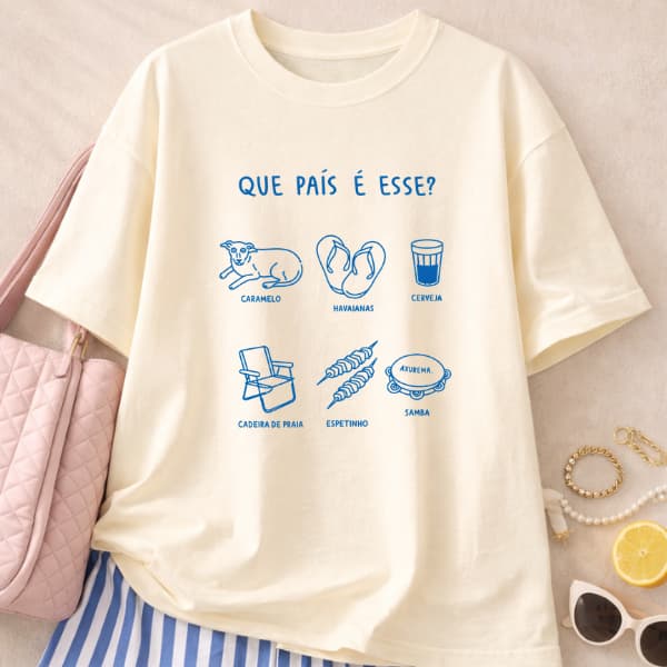 Camiseta Oversized Feminina Verão Que País é esse 100% Algodão Casual Brasilidades Verão Praia Brasil