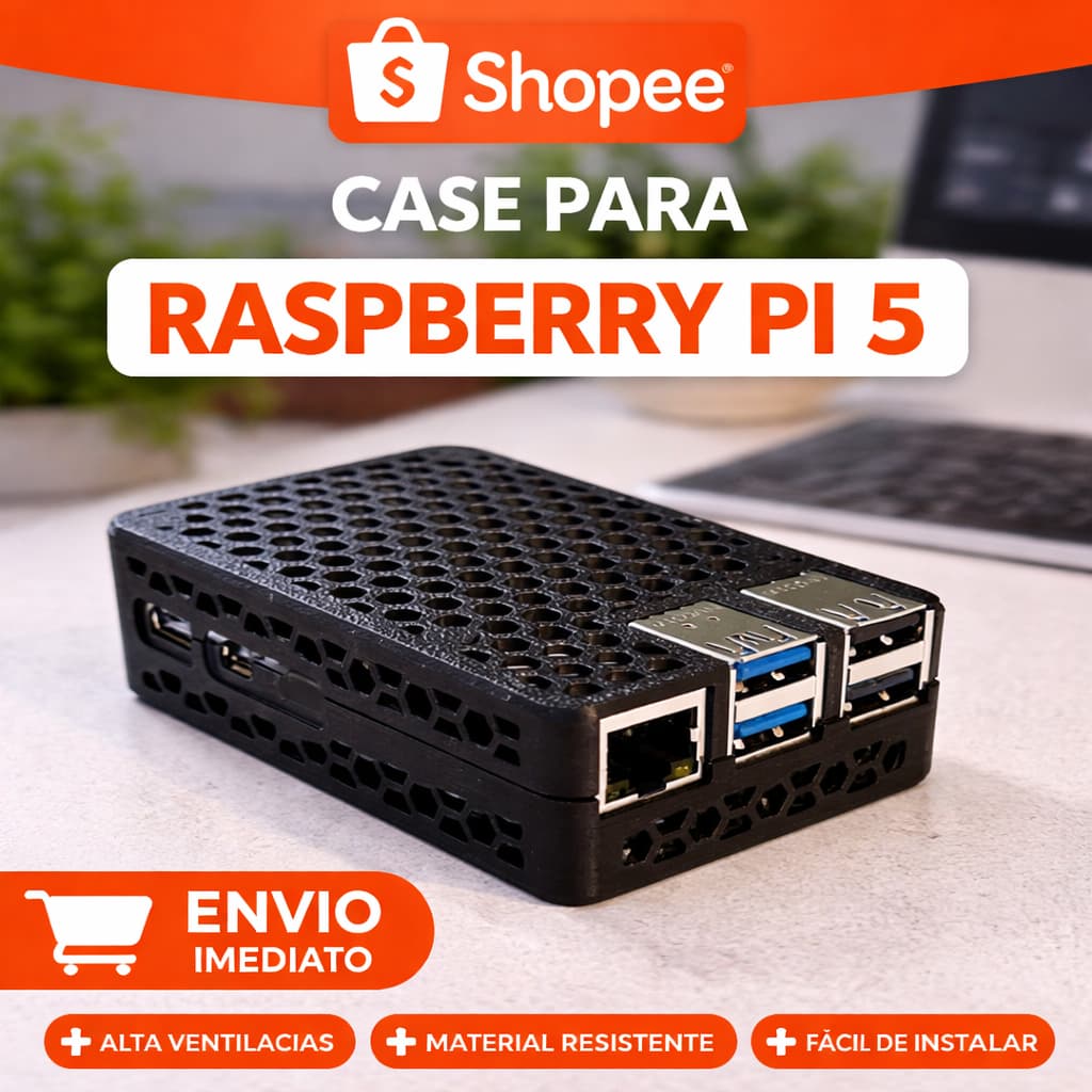 Case Gabinete para Raspberry Pi 5 Pi5 Preto Ventilado Suporta Cooler e Dissipador