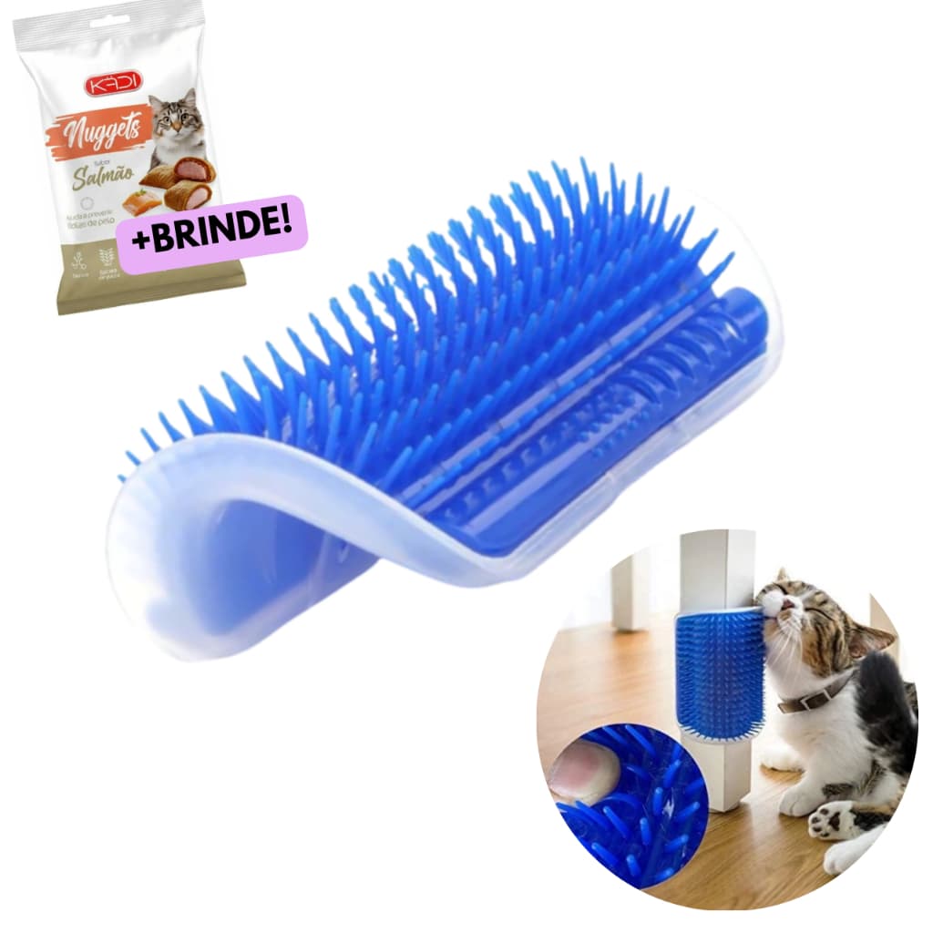 Escova Massageadora Tira Pelos Gato Coçador Quina de Parede Pet Com Catnip Brinquedo