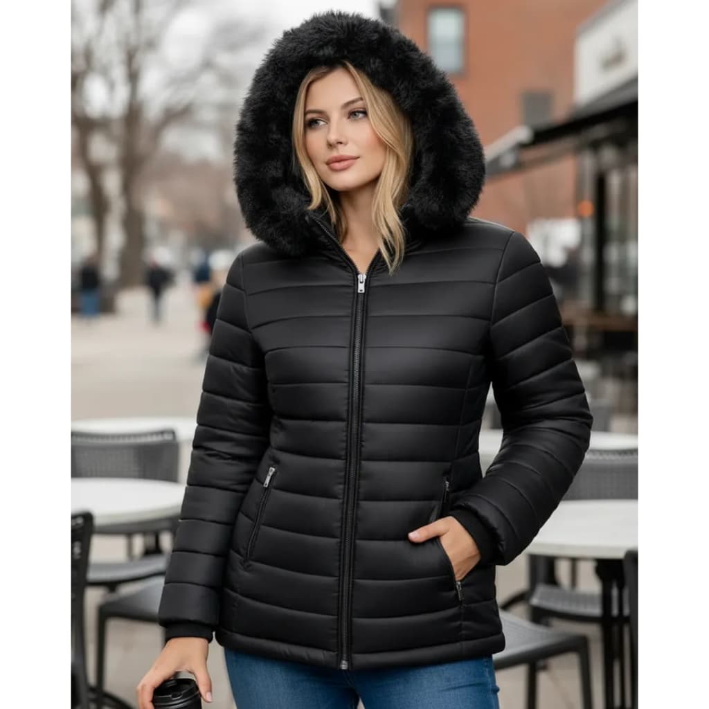 Jaqueta feminina Bobojaco Puffer Pelinho Corta Vento Neve Impermeável