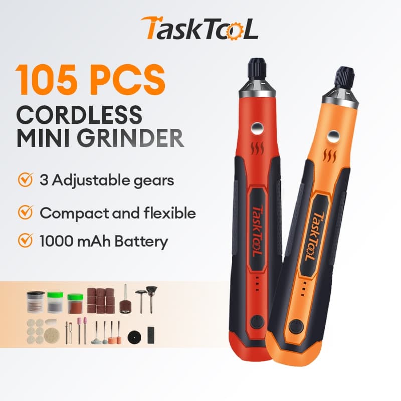 TaskTooL Conjunto de Mini Retífica Recarregável Ferramenta Rotativa com 105 Acessórios para Uso Versátil